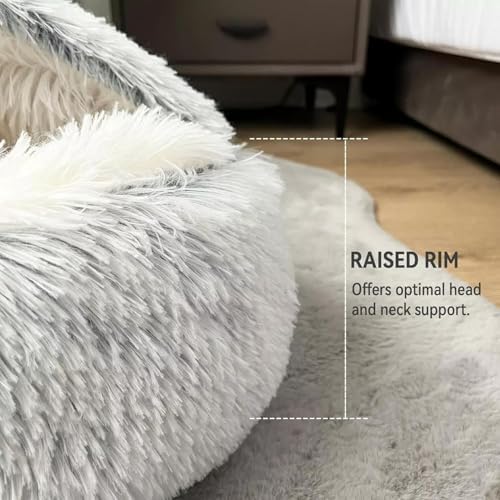 Cat Bed Round Fluffy Hooded Cat Bed Cave, Anti-Anxiety Cave Bed - Image 2