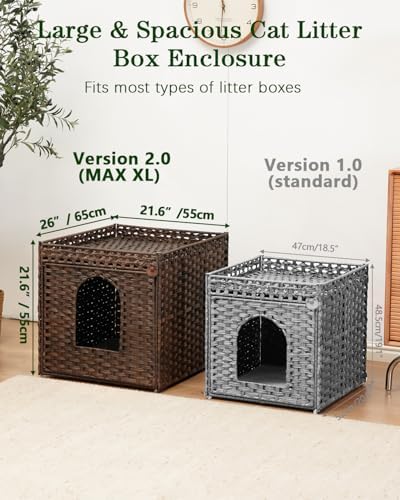SETVSON Cat Litter Box Enclosure, Large PE Rattan Side Table - Image 2