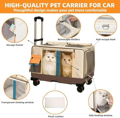 Large Cat Carrier with Wheels, Rolling Folding Soft-Sided - Image 5