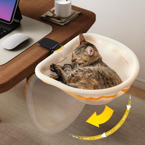 JUNSPOW Cat Desk Bed One-Click Folding, Maximum Holds 40lb, Cream Mesh by JUNSPOW
