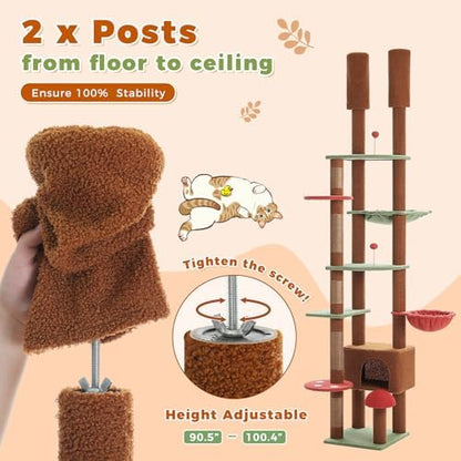 PETEPELA Floor to Ceiling Cat Tree, Adjustable 90.5"-100.4" Tower - Image 4