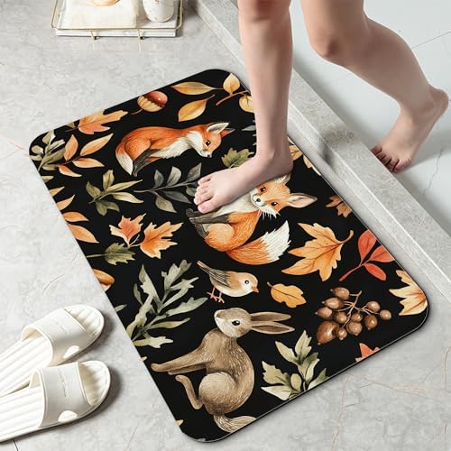 Retro Fox Bathroom Rug 29.5"x17", Leaves Quick-Drying Super Absorbent Diatomite by Unknown