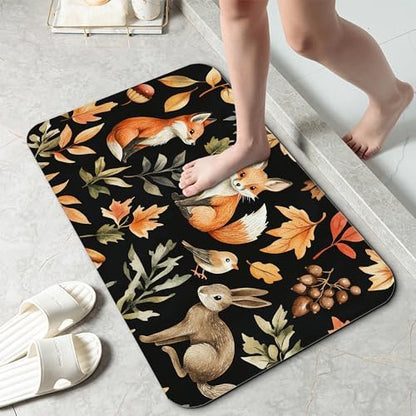 Retro Fox Bathroom Rug 29.5"x17", Leaves Quick-Drying Super Absorbent Diatomite by Unknown