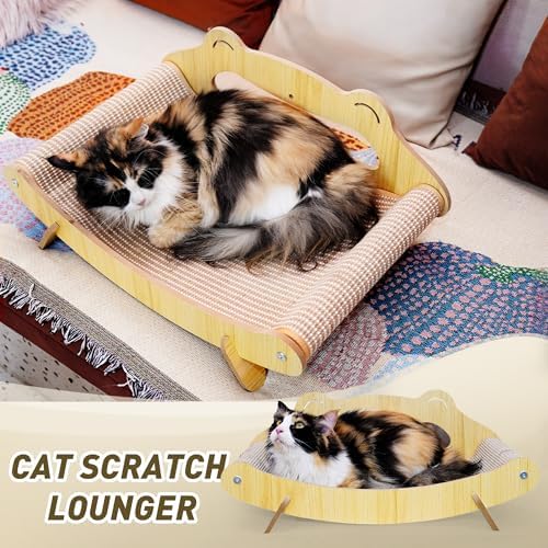 Sisal Cat Scratcher Bed with Hammock, Solid Wood Frame Cat Scratch Pad & Lounger - Image 2
