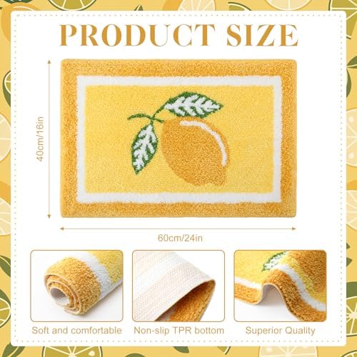 Boao Lemon Bathroom Rug Yellow Tufted Bath Mat Non Slip 24 x 16 Inches - Image 2