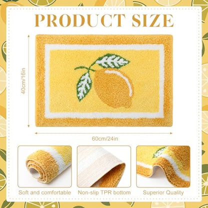 Boao Lemon Bathroom Rug Yellow Tufted Bath Mat Non Slip 24 x 16 Inches - Image 2