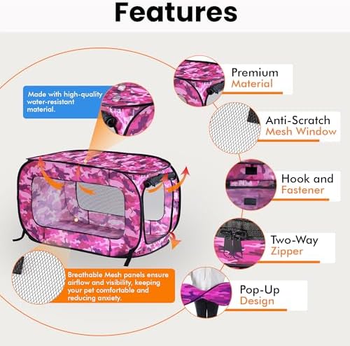 Portable Collapsible Pop Up Kennel, Camo Pink - Image 4
