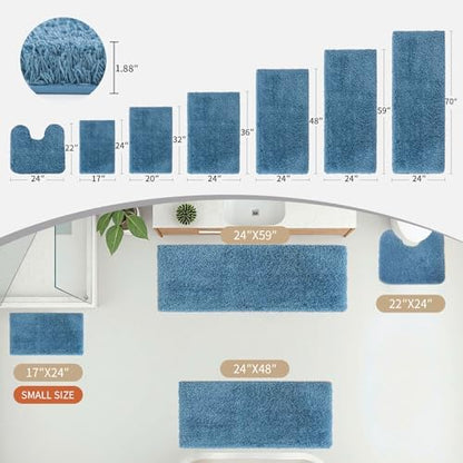 Disolla Blue Bathroom Rugs 24x48, Non-Slip Plush Thick Bath Mat - Image 2