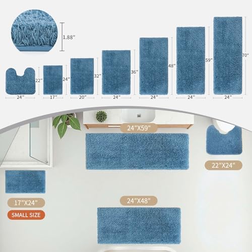 Disolla Blue Bathroom Runner Rug 24x70, Plush Extra Large Bath Mat - Image 2