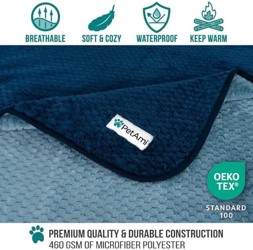 PetAmi Waterproof Dog Blanket, Leakproof Puppy Blanket, 40x60 Navy Blue - Image 3