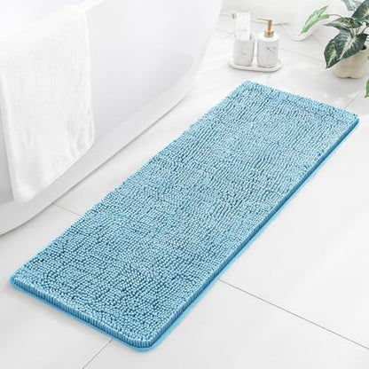 Chenille Bathroom Runner Rug 17"x47" Sky Blue, Plush Bath Mat by Kildoss