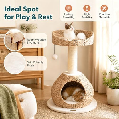 PETSITE 28-inch Modern Cat Tree, Small Cute Cat Tower Sisal Scratching Post - Image 4