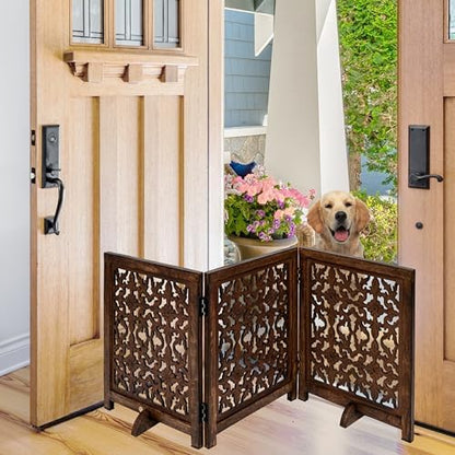 Foldable Wooden Dog Gate, 54 Inch Wide, Burnt Finish - Image 2