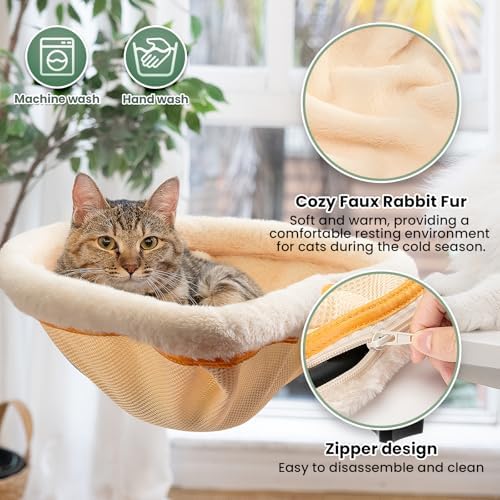 JUNSPOW Cat Desk Bed One-Click Folding Maximum Holds 40lb, Cream Fur - Image 5