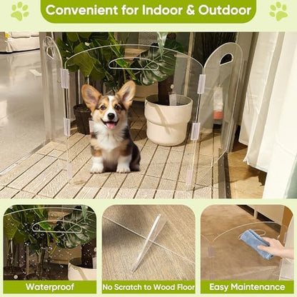 Clear Acrylic Dog Gate, 3-Panel Freestanding Pet Fence - Image 5