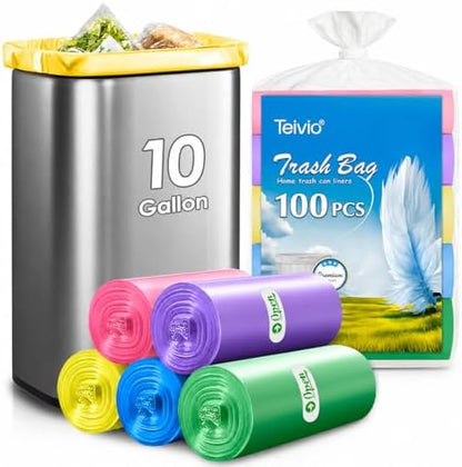 Teivio Medium Colorful Trash Bags 10 Gallon 100 Count Kitchen Garbage Bags by Teivio