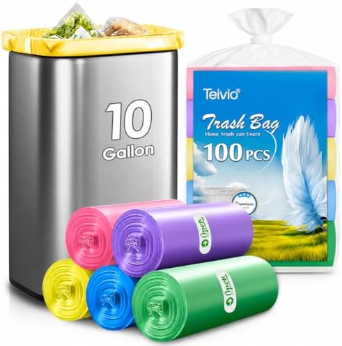 Teivio Medium Colorful Trash Bags 10 Gallon 100 Count Kitchen Garbage Bags by Teivio