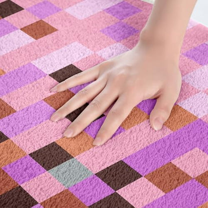 Pixel Grid Theme Bathroom Rugs Video Gaming Blocks Decor Shaggy Absorbent Floor - Image 4
