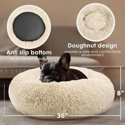 Extra Large Dog Beds, 36in Human Dog Anxiety Relief Comfort Bed-Light Brown - Image 3