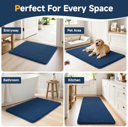 Ophanie Navy Blue Bathroom Rugs 48x24, Soft Chenille Bath Mat, Non Slip - Image 7
