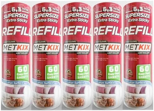 Refill for Metkix Supersize 6.3 inches Lint Roller 5 Packs Total 300 Sheets by Metkix