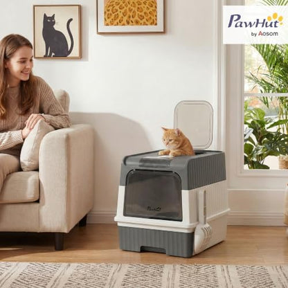 PawHut Cat Litter Box with Lid, Pull-Out Drawer Tray - Image 2