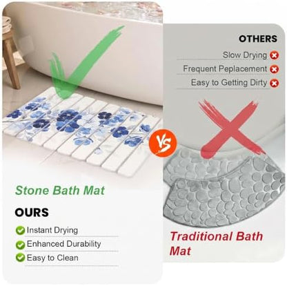 Blue Sakura Foldable Stone Bath Mat, Diatomaceous Stone Bathroom Shower Mat - Image 5