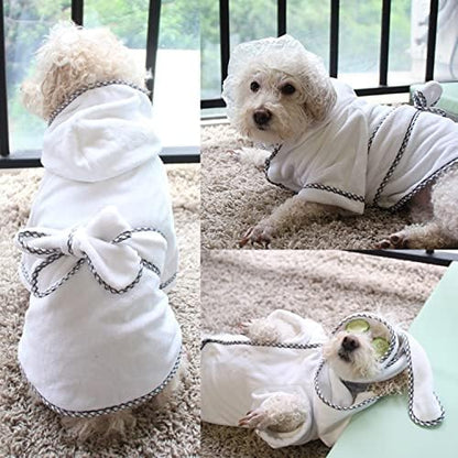 Dog Bathrobe, Microfiber Fast Drying Absorbent Hooded Bath Towel White - Image 5