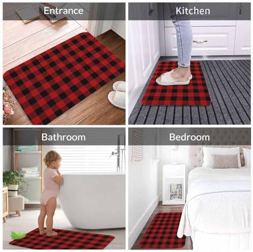Buffalo Plaid Bath Mats for Bathroom Red Buffalo Check Stripes Geometric - Image 4