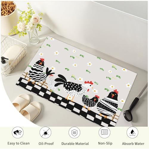 Giwawa Black Rooster Bath Rug Buffalo Plaid Bathtub Mat Absorbent Machine - Image 4