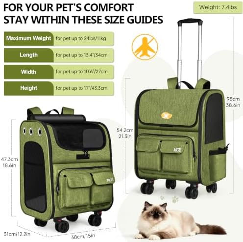 MGB Foldable Pet Carrier with Wheels, Olive Drab - Image 2