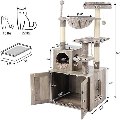 Timberer Cat Tree with Litter Box Enclosure, 2-in-1 Cat Tower - Image 3