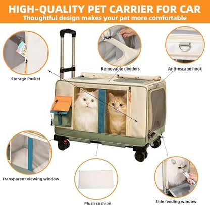 Large Cat Carrier with Wheels, Rolling Folding Soft-Sided - Image 5