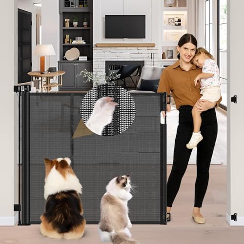 Reinforced 42" Tall Pet Gate 55" Wide Retractable Baby Gate, Indoor/Outdoor by BabyPetSafetyGate