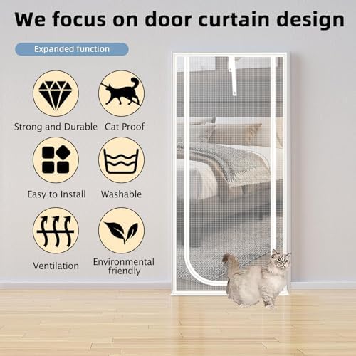 Reinforced Cat Screen Door, Fits Door Opening Size 36''x 84'', Thickened Cat - Image 4