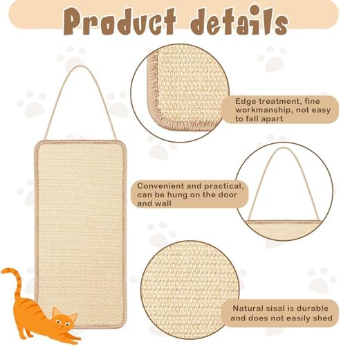 Dansydaisy 2 Pack Sisal Door Cat Scratcher Hanging Scratching Mat - Image 3