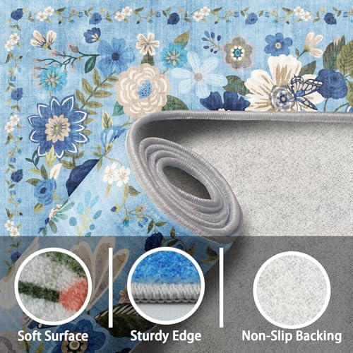 Blue Floral Hallway Runner Rug 3x7 - Image 4
