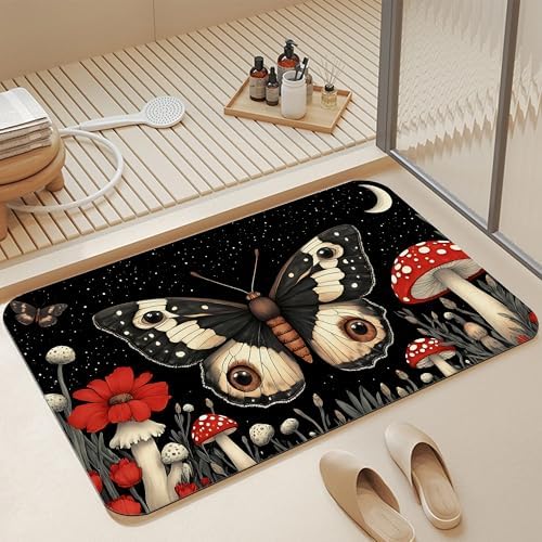 Bathroom Floor Mat, Vintage Poppy Moth Bathroom Rugs, Quick Dry Forest Red by Unknown