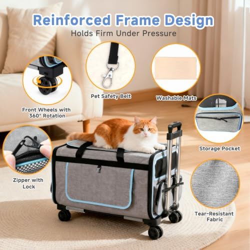 Large Pet Carrier with Detachable Wheels, 2 IN1 Foldable Soft-Sided Carriers- - Image 4