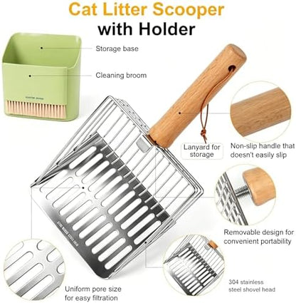 Cat Litter Scoop with Holder, Heavy Duty Stainless Steel Kitty Scooper - Image 3