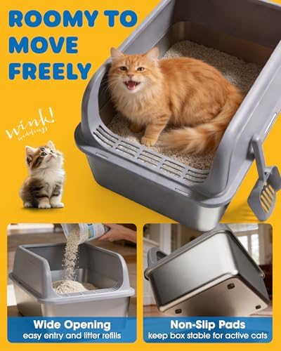 Powools Stainless Steel Cat Litter Box, High-Sided - Image 7
