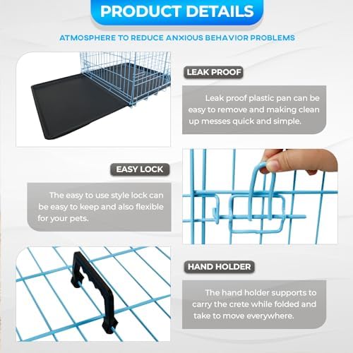 FDW | 42" Foldable Metal Dog Crate | Blue | Cage - Image 6