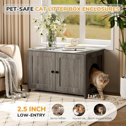 Cat Litter Box Enclosure Furniture Dog Proof, Hidden Kitty Washroom Cabinet Low - Image 6