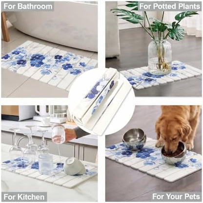 Blue Sakura Foldable Stone Bath Mat, Diatomaceous Stone Bathroom Shower Mat - Image 7