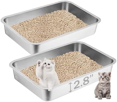 2 Pack Stainless Steel Cat Litter Box, 17.7"×13.8"×2.8" Metal Litter Pan by Unknown