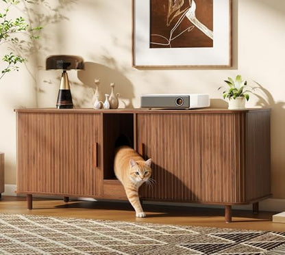 Flluted Double Cat Litter Box Enclosure Large Hidden Litter Box by RUSTYER