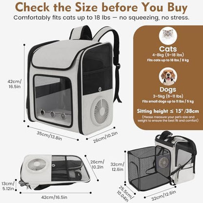 Cat Backpack Carrier with Cooling Fan & Heating Pad up to 18 lbs - Image 4