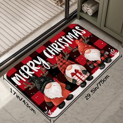 Christmas Gnomes Bathroom Mat, Non-Slip Rubber Backing Thin Low-Profile Bath Rug - Image 2