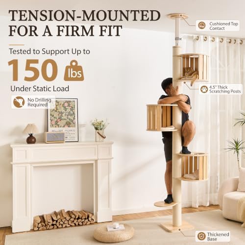 Floor to Ceiling Cat Tree, Adjustable 8.2-9.9 ft Tension Cat Tower - Image 4