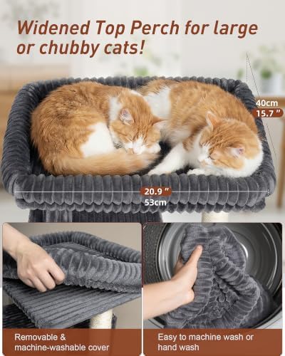 22.8" Cat Tree for Large Cat, 20.9 * 15.7in Large Perch Dark Gray - Image 2